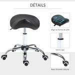 Tabouret à roulettes, tabouret de massage avec hauteur réglable 49-61 cm et selle ergonomique, chaise de travail à roulettes pivotant 360°, pour salon de massage tatouage clinique spa, noir