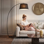 Lampe Lampadaire à Arc Salon Courbée - Lampe Arceau Moderne en Métal - Lampadaire sur Pied, Métal et Lin, Noir