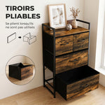 Mobile contenitore stile industriale, cassettiera con 4 cassetti in tessuto pieghevoli e rimovibili e 1 ripiano - 50 x 29 x 85 cm