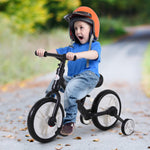 Bicicletta per bambini 2 in 1, balance bike con rotelle e pedali rimovibili, ruote da 12", altezza sella regolabile per bambini dai 2 ai 5 anni, acciaio, nero