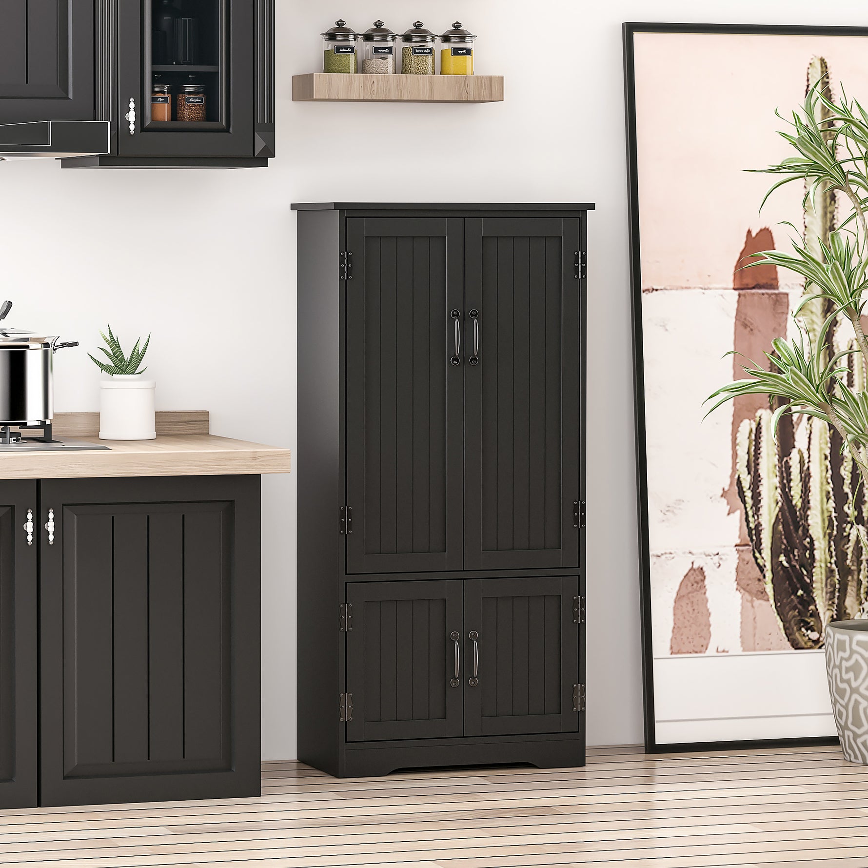 Buffet de cuisine armoire de cuisine contemporaine multi-rangements 2 placards 3 étagères 60 x 30 x 123 cm noir