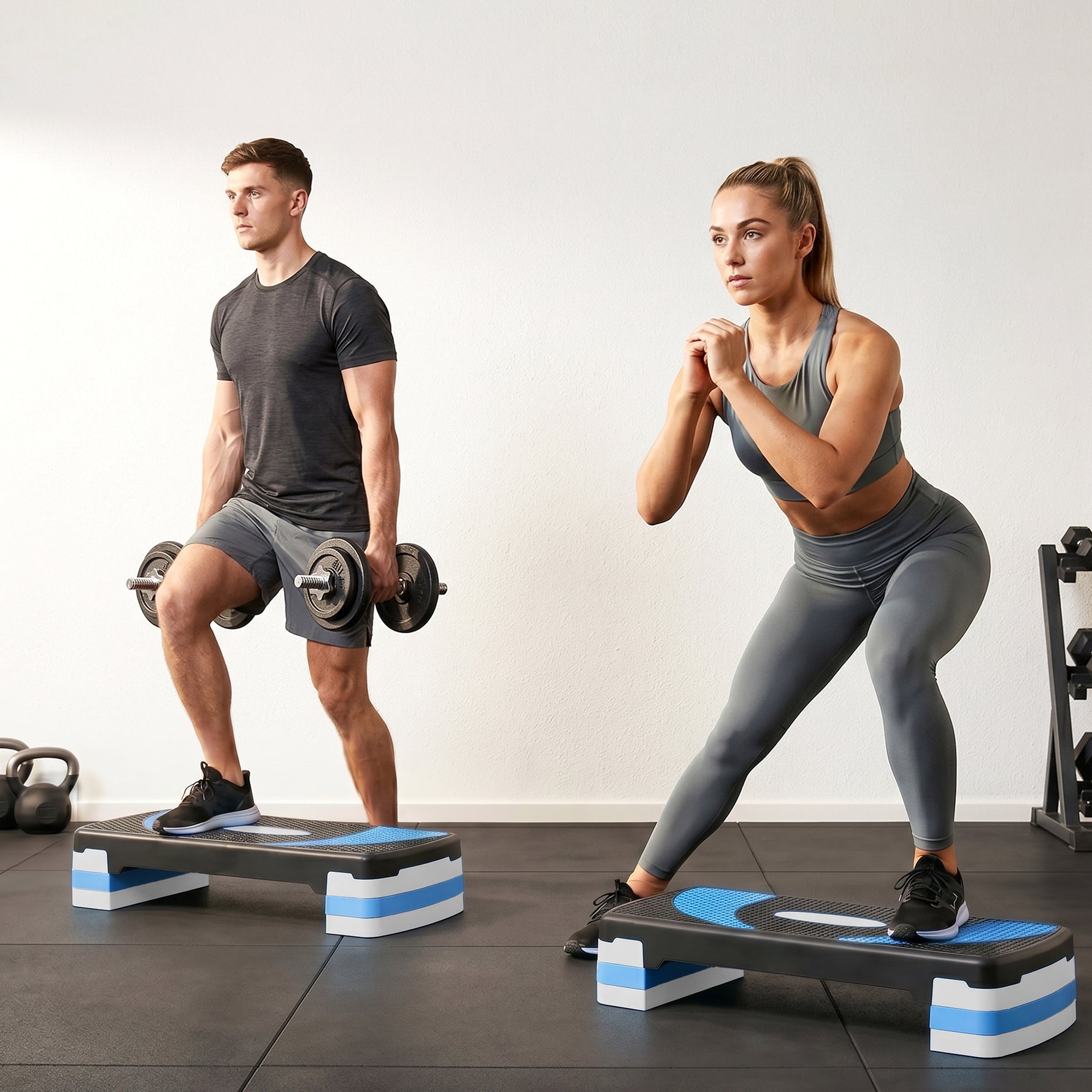 Stepper Fitness Aérobic hauteur réglable 10/15/20 cm surface antidérapante 80 x 31 x 20 cm noir bleu