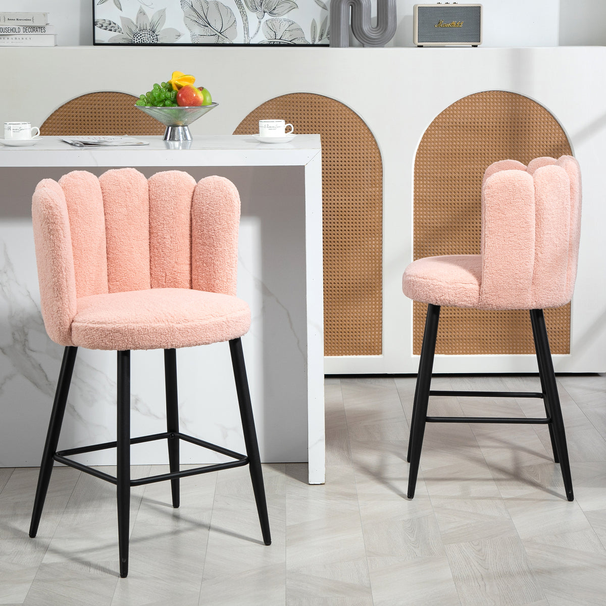 Lot de 2 tabourets de bar, chaises de bar avec dossier et repose-pieds, pieds en acier, 52 x 53 x 93 cm, rose