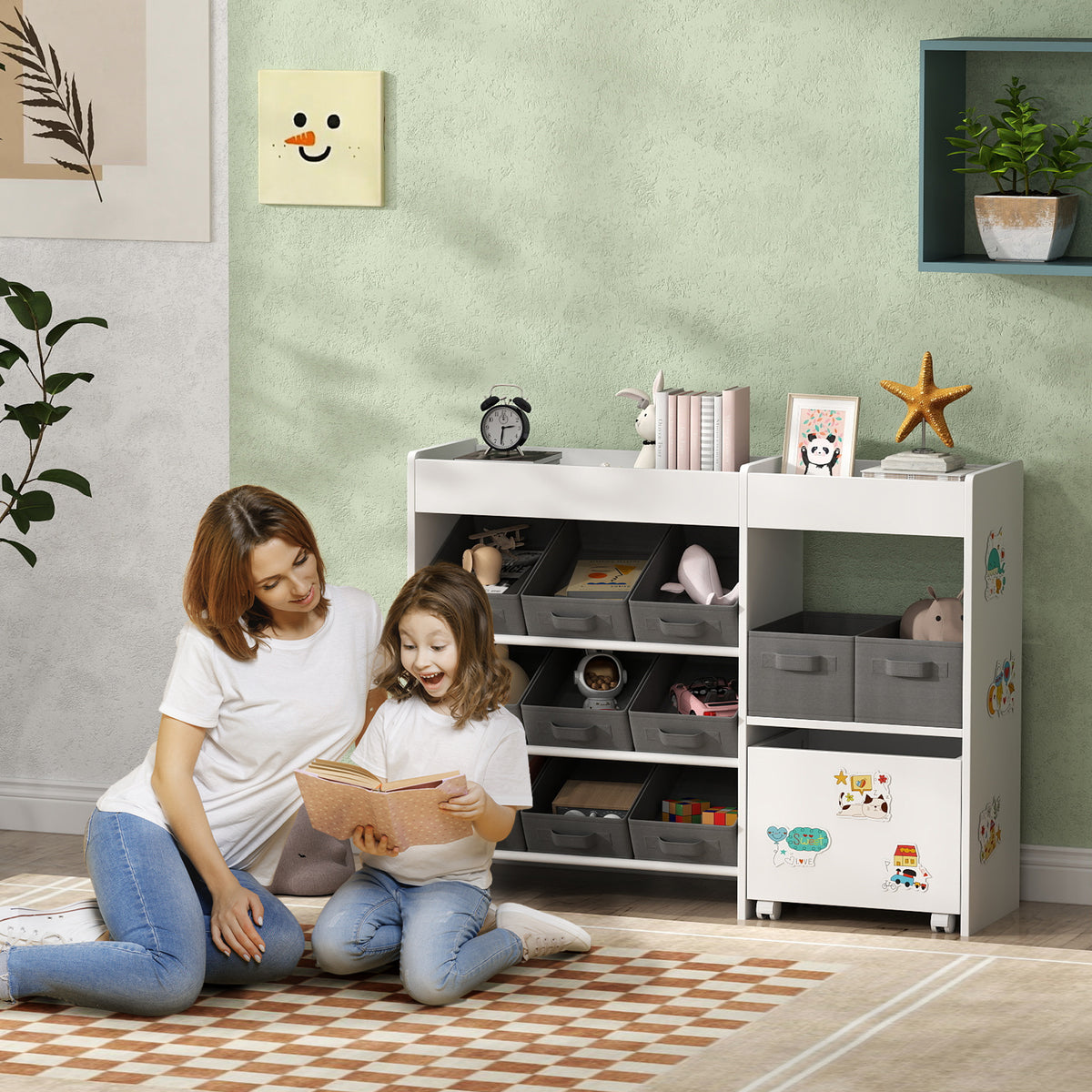 Étagère à jouets pour enfants étagère à livres 11 bacs de rangements en tissu non tissé 105 x 30 x 80 cm blanc