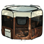 Parc enclos pliable pour chien chat petits animaux octogonal en tissu Oxford et acier Ø 90 x 41H cm marron beige