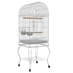 Cage à oiseaux sur roulettes avec étagère plateau amovible 2 bols perchoir acier inoxydable 51 x 51 x 153 cm blanc