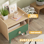 Table de chevet enfant table de nuit enfant avec tiroir et niche, petite table d'appoint en bois pour chambre d'enfant