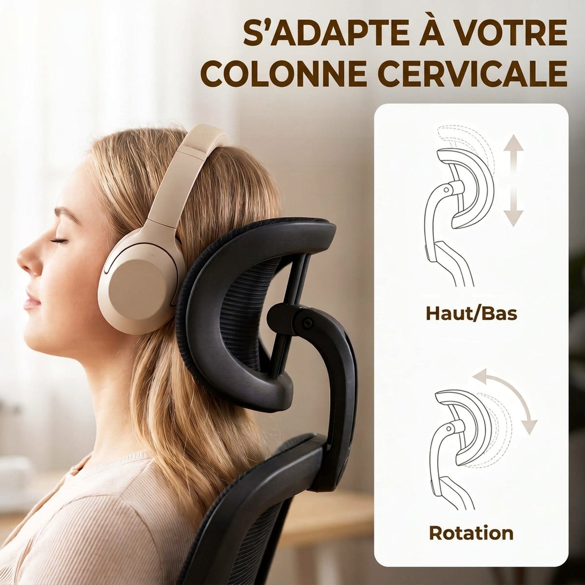 Sedia da ufficio ergonomica, poltrona da ufficio in rete con supporto lombare e poggiatesta regolabili, 64x65x129cm, nero