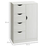 Meuble de rangement buffet commode moderne 1 placard et 4 tiroirs - en bois - pour salon, cuisine, entrée, salle à manger - blanc
