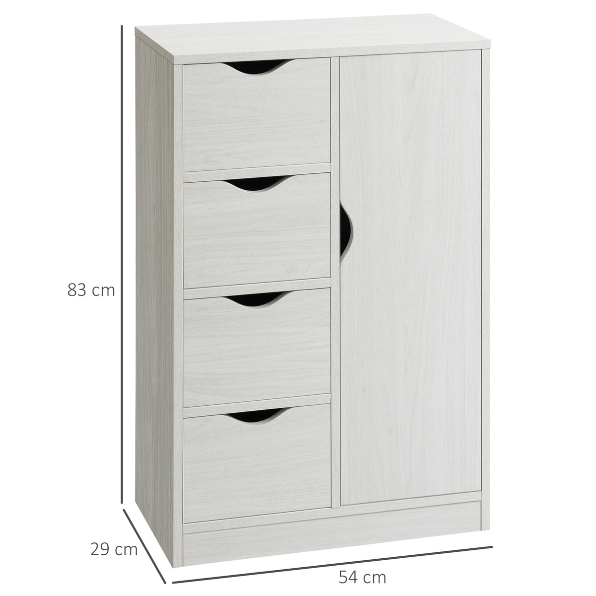 Meuble de rangement buffet commode moderne 1 placard et 4 tiroirs - en bois - pour salon, cuisine, entrée, salle à manger - blanc
