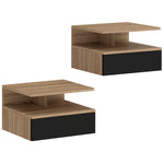 Lot de 2 tables de chevet murales, tables de nuit suspendues avec tiroir, étagère ouverte, 35x32x22,5cm, noir et chêne