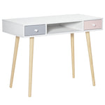 Eskandinaviar estiloko haurrentzako mahaia, tiradera eta biltegiratze-konpartimenduarekin, 100L x 48l x 76,5H cm, MDF eta pinua, zuria, grisa eta arrosa