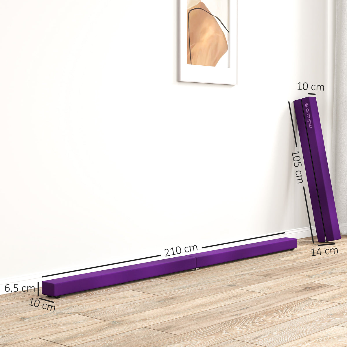 Poutre gymnastique pliable 210 cm en velours, poutre d'équilibre avec fond antidérapant, pour enfants et adultes, violet