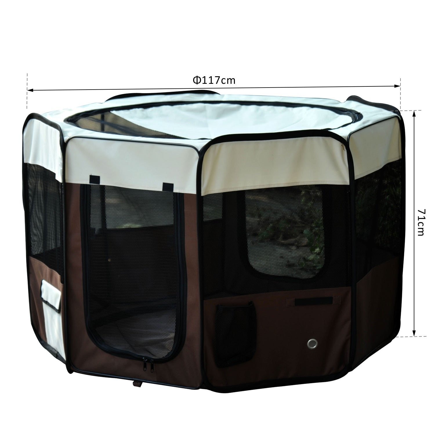 Parc enclos pliable pour chien chat petits animaux octogonal en tissu Oxford et acier Ø 90 x 41H cm marron beige