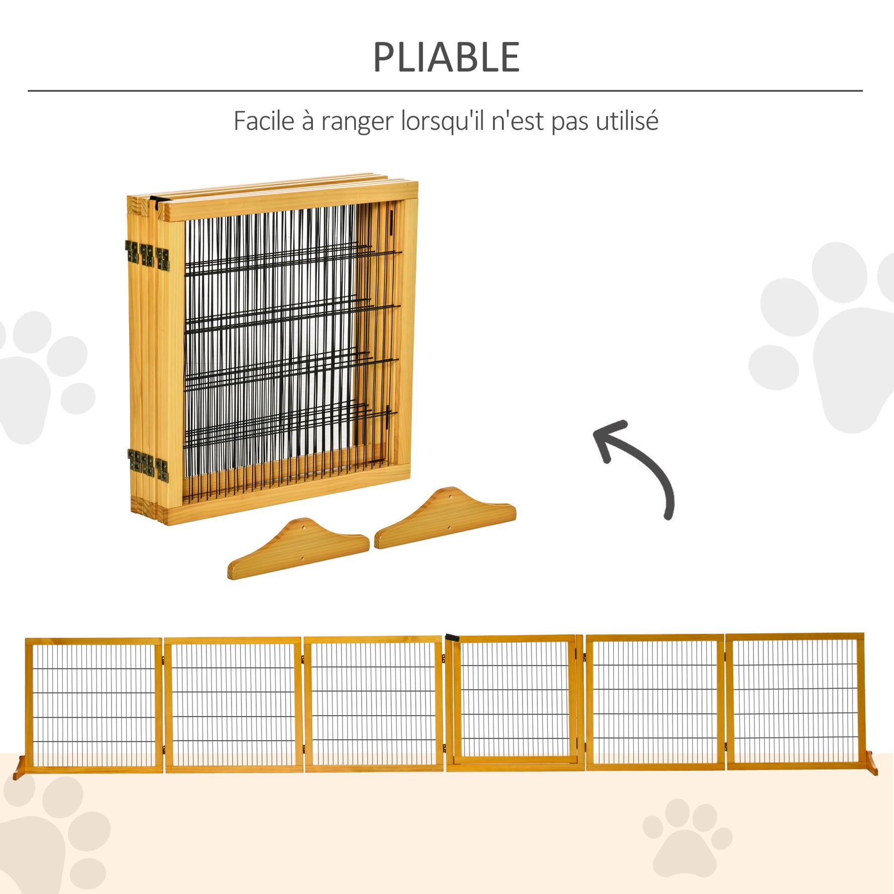 Lot de 2 barrières de sécurité chien barrière modulable pliable 6 panneaux 2 pieds support bois de pin jaune