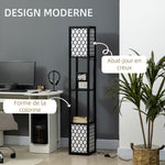 Lampadaire étagère 2 lampes 2 étagères 4 niveaux MDF noir motif nid d'abeille 26 x 26 x 156 cm noir
