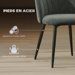 Lot de 2 chaises de salle à manger, chaises de cuisine rembourrées sans accoudoirs, pieds en acier, 52x55x79cm, gris