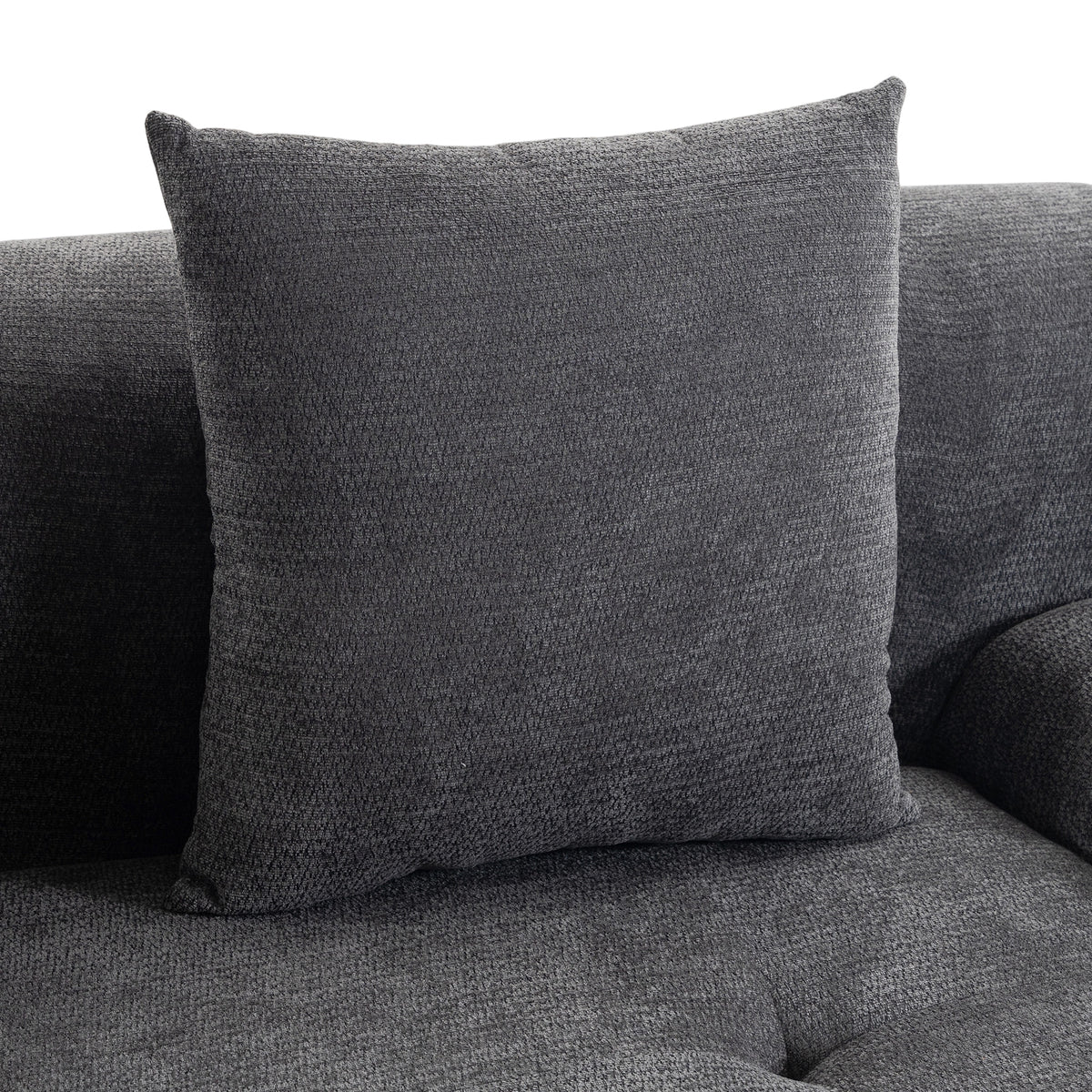 3-Seater Modular Corner Sofa with Chenille Ottoman, 300 cm Compressed Sofa with Deep Seat, 3 Cushions, Grey