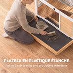 Clapier lapin intérieur clapier pour cochon d'inde en bois avec toit ouvrant et roulettes 90 x 53 x 59 cm jaune et blanc