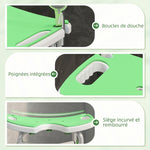 Tabouret de Douche, Hauteur Ajustable 39-51,5 cm, Barre d'Appui à Ventouse, Patins à Ventouse, Vert