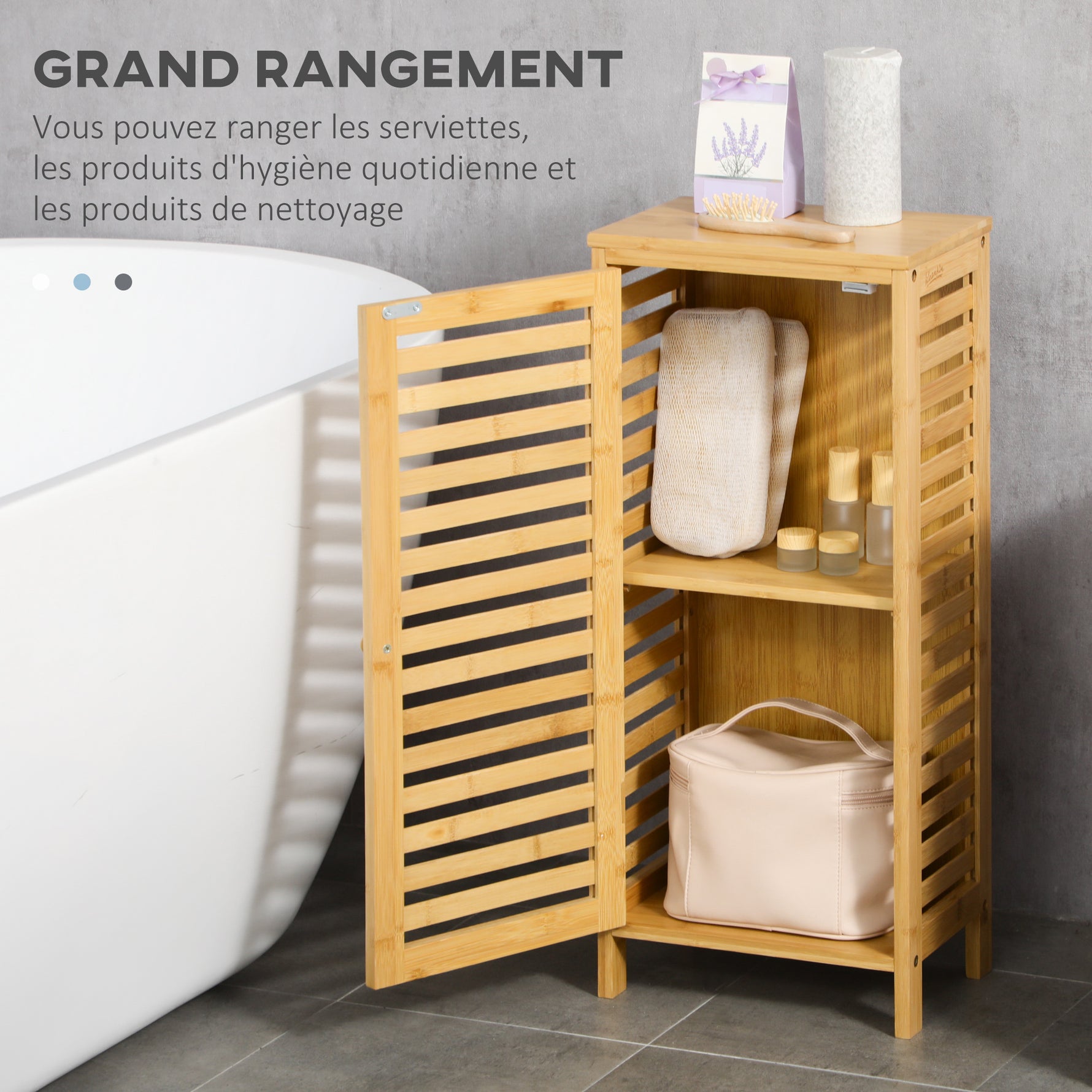 Armoire de salle de bain en bambou 1 étagère réglable design naturel 30 x 19,9 x 70 cm naturel