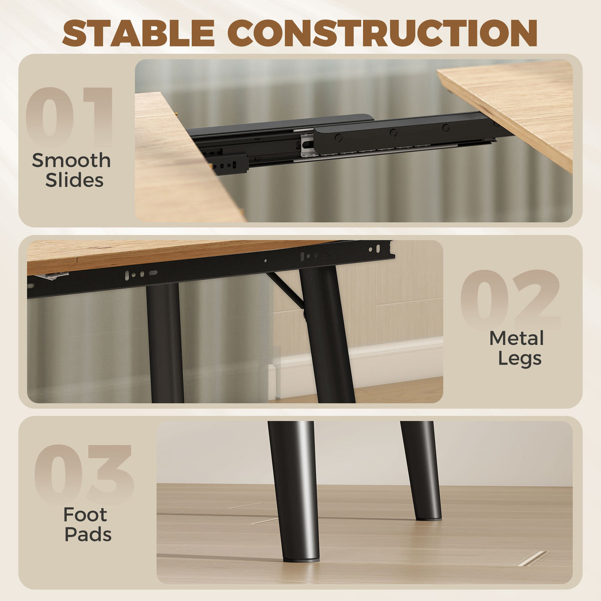 Mesa de comedor extensible ovalada para 4 a 6 personas, mesa de cocina 120-160 cm, bordes redondeados, roble