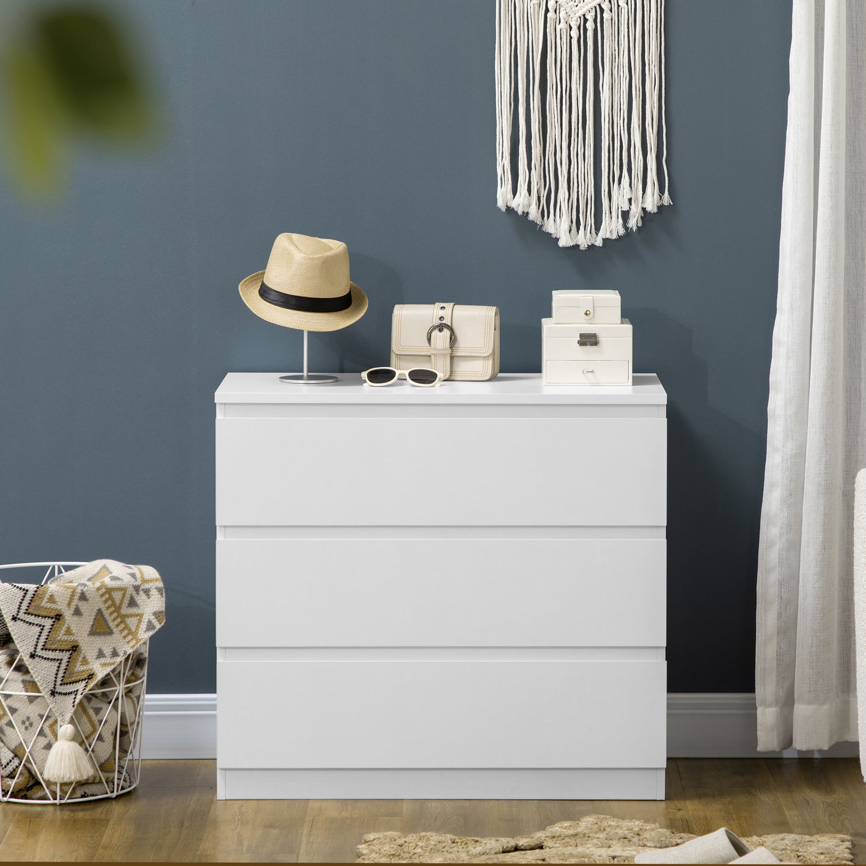 Commode 3 tiroirs, Meuble de rangement épuré pour chambre, intérieur, 80l x 39P x 73H cm