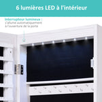 Armoire à bijoux suspendue au mur ou à la porte avec miroir, LED, 5 étagères, 2 tiroirs, 37x10x120cm, effet bois grisé