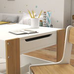 Ensemble 3 pièces table et 2 chaises pour enfant avec plateau réversible tableau noir, panier de rangement, étagères