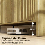 Buffet salon, meuble de rangement avec 4 portes rainurées, étagère réglable, ouverture par pression, 147x40x77cm, chêne
