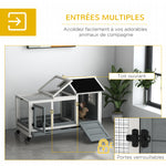 Clapier cage à lapins rongeurs sur roulettes 2 portes verrouillables - dim. 108L x 58l x 73,5H cm - bois massif