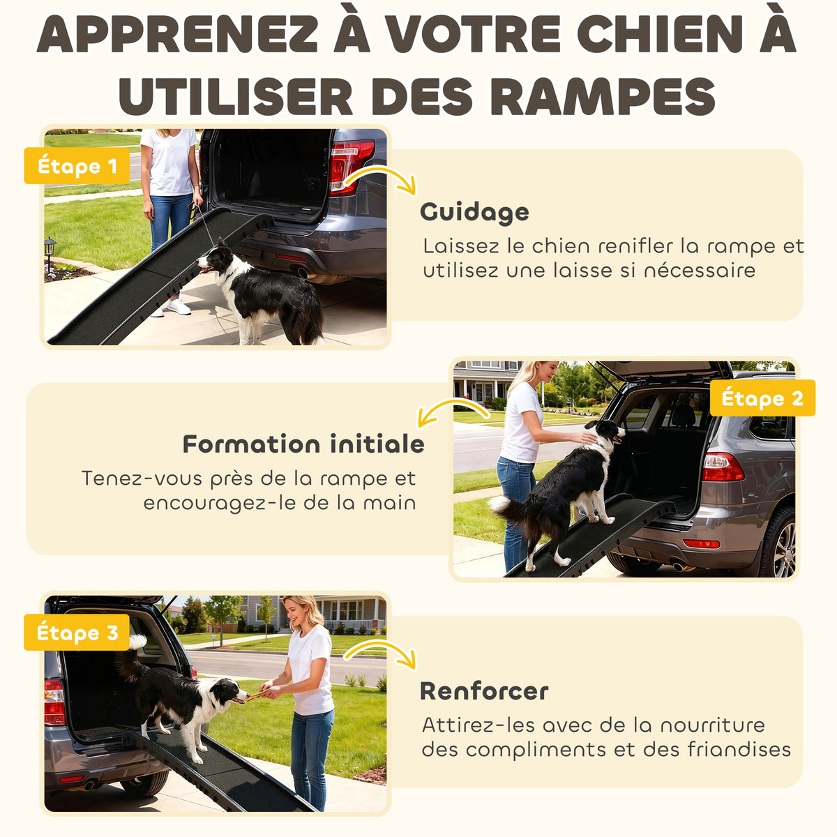 Rampe pliable pour chiens, escalier pour chien en PP avec pente douce et surface antidérapante, 155x38,5x15,5cm, noir