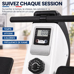 Máquina de remo plegable para casa - .fr x FFHandball - 8 niveles de resistencia magnética, pantalla LCD - acero blanco y negro