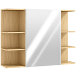 Armoire murale salle de bain avec miroir, meuble salle de bain avec étagères ouvertes, 80 x 20 x 59 cm, bois naturel