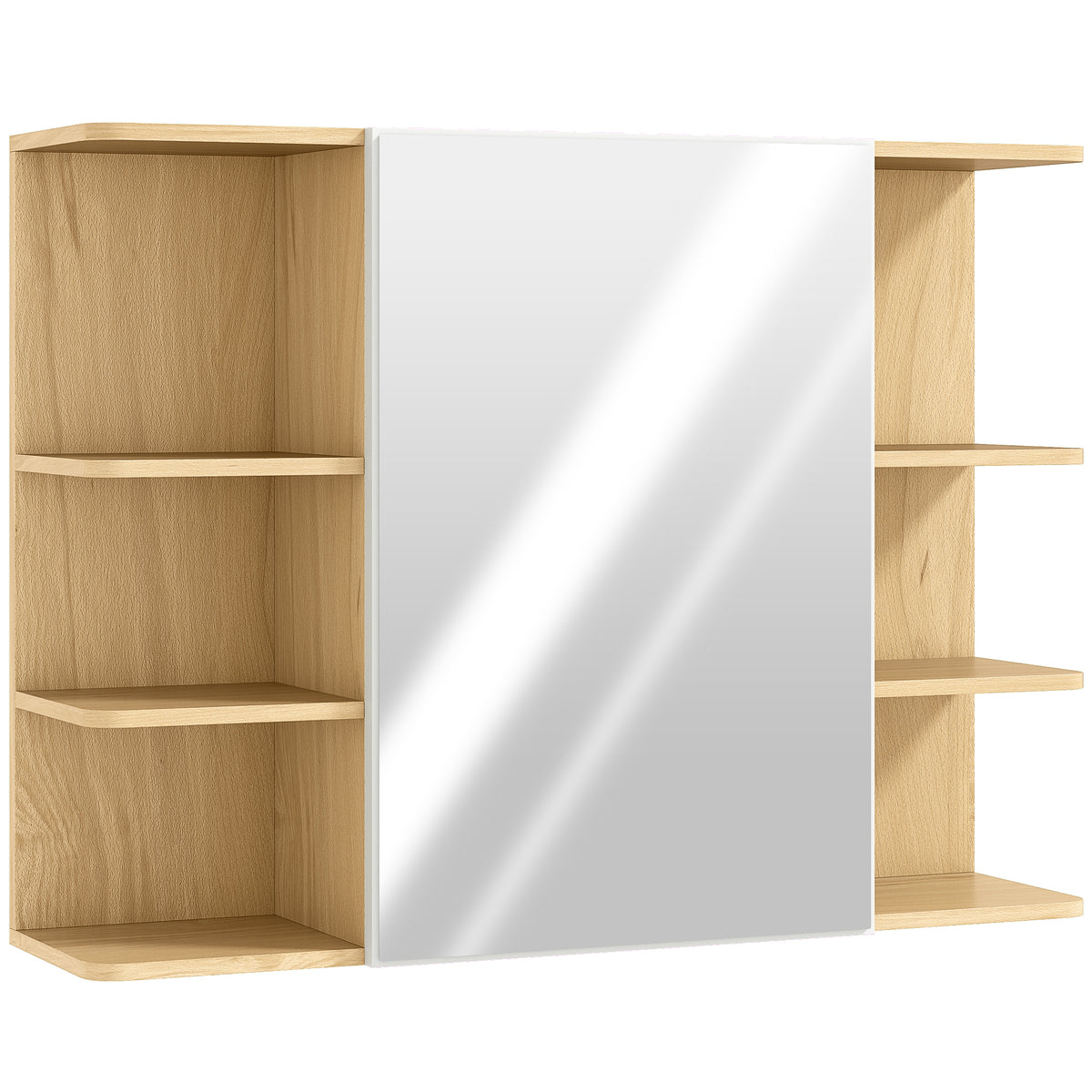 Armoire murale salle de bain avec miroir, meuble salle de bain avec étagères ouvertes, 80 x 20 x 59 cm, bois naturel