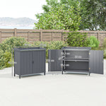 Armoire de rangement de jardin sur pied, table de rempotage 2 en 1 double porte, étagère, plateau métal galvanisé - gris