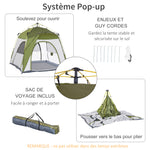 Tente de camping pop-up 3 personnes, dôme familiale avec 4 portes, 4 fenêtres et sac de transport – Vert et gris