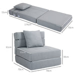 Chauffeuse canapé-lit convertible fauteuil 1 place avec 1 coussin déhoussable, tissu gris clair