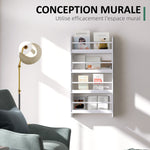 Étagère murale en bois pour livres et magazines, 4 niveaux, 59l x 12P x 113H cm, blanc