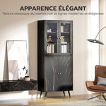 Bibliothèque, étagère à 6 niveaux, meuble de rangement 6 étagères ouvertes porte vitrée et placard 70 x 35 x 170 cm noir-5