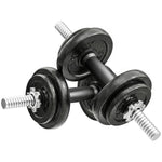 Ensemble d'haltères 2-en-1 20kg poids réglable kit haltères musculation barre d'extension poignée antidérapante noir
