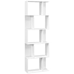 Bibliothèque à 5 niveaux, meuble de rangement en forme de S avec étagères, 60 x 24 x 184,5 cm, blanc