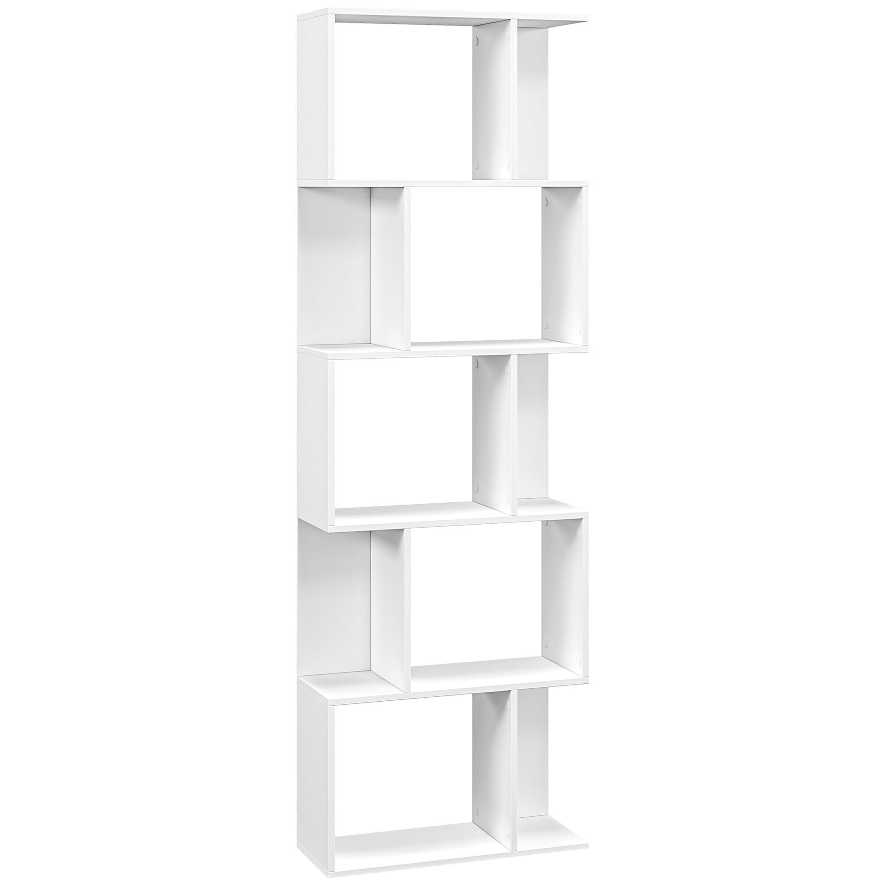 Bibliothèque à 5 niveaux, meuble de rangement en forme de S avec étagères, 60 x 24 x 184,5 cm, blanc
