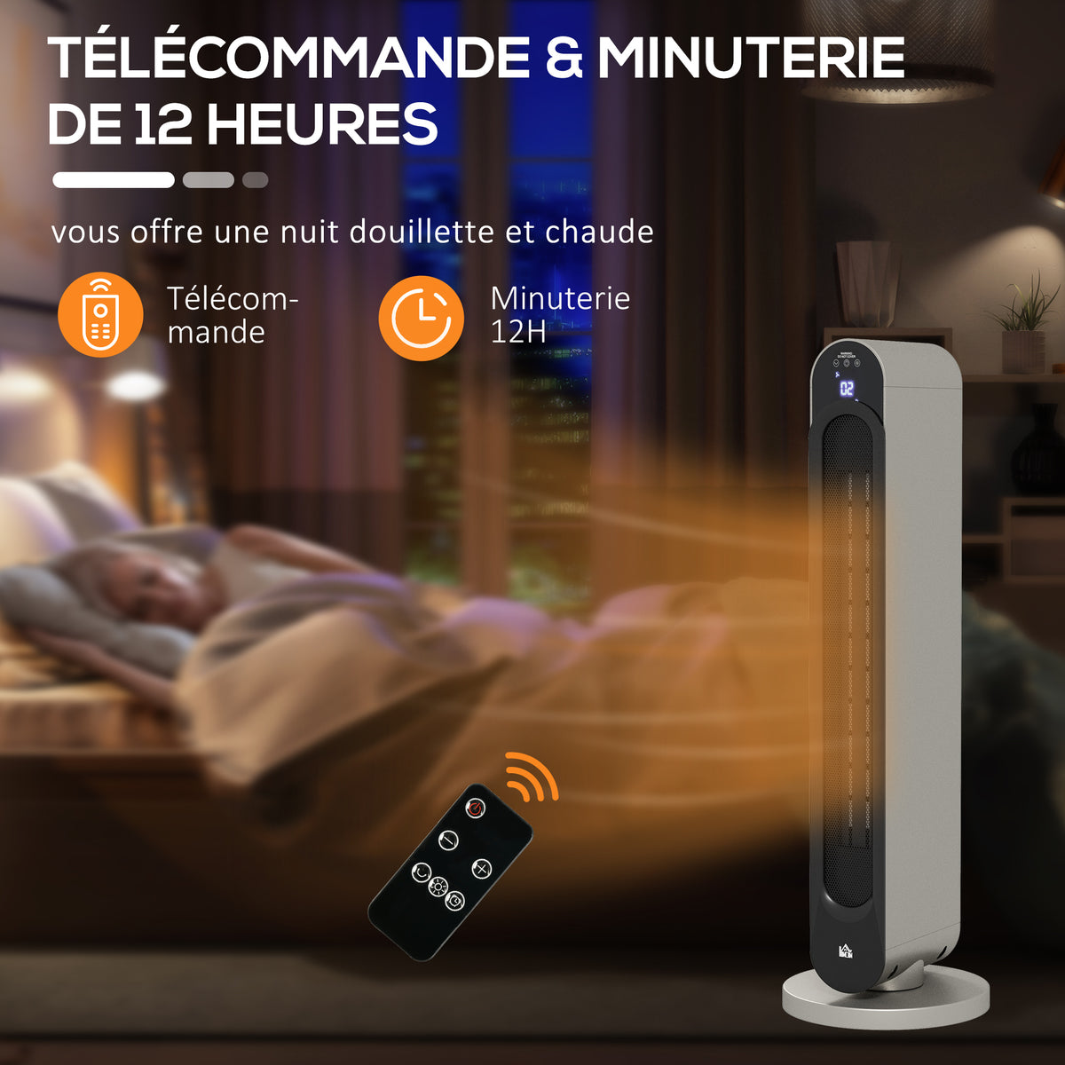 Chauffage soufflant oscillant 1100/2200 W - mini radiateur céramique PTC - télécommande incluse - chauffage d'appoint