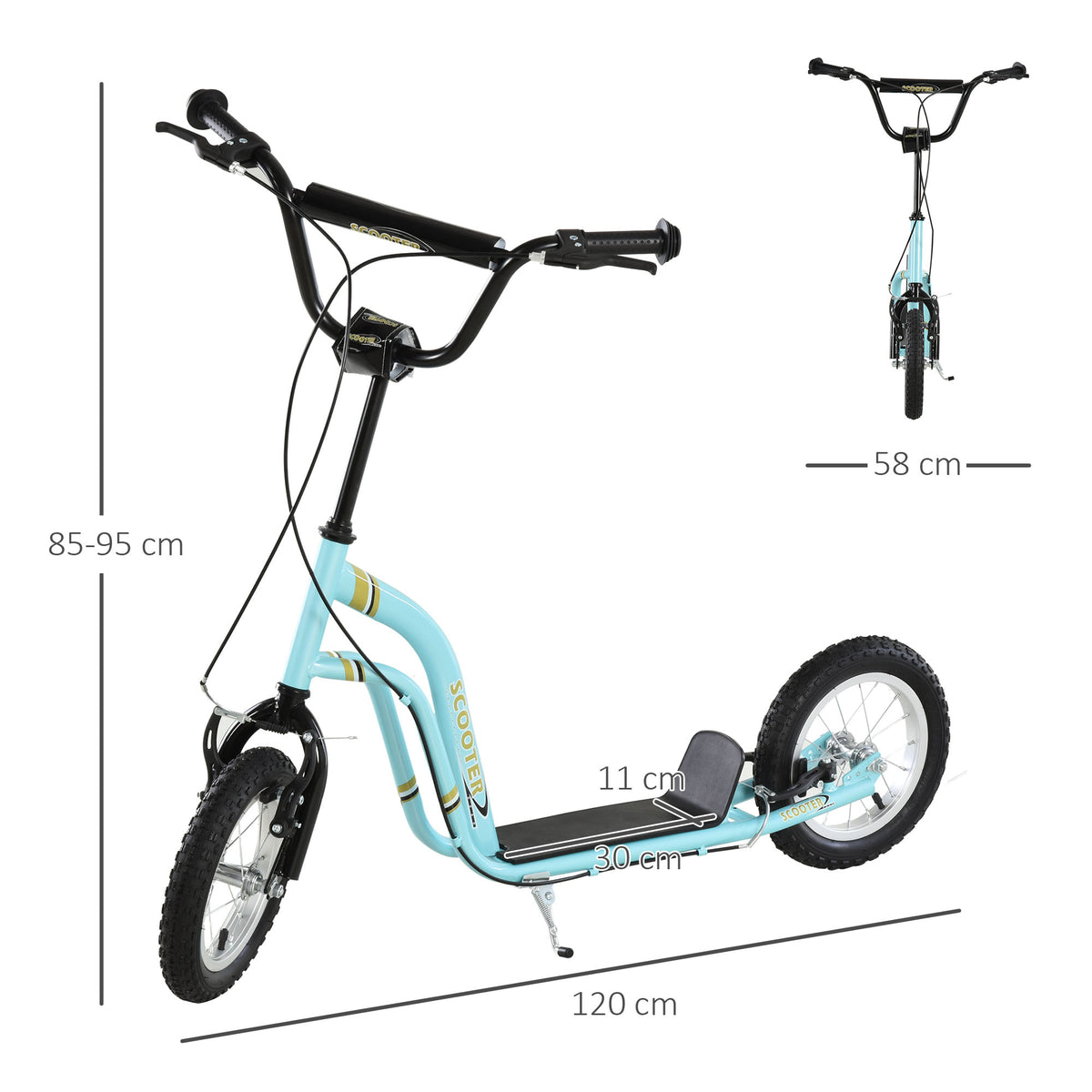 Trottinette pour enfants 5 à 12 ans 2 roues, patinette enfant avec hauteur réglable 120 x 58 x 85-95 cm bleu