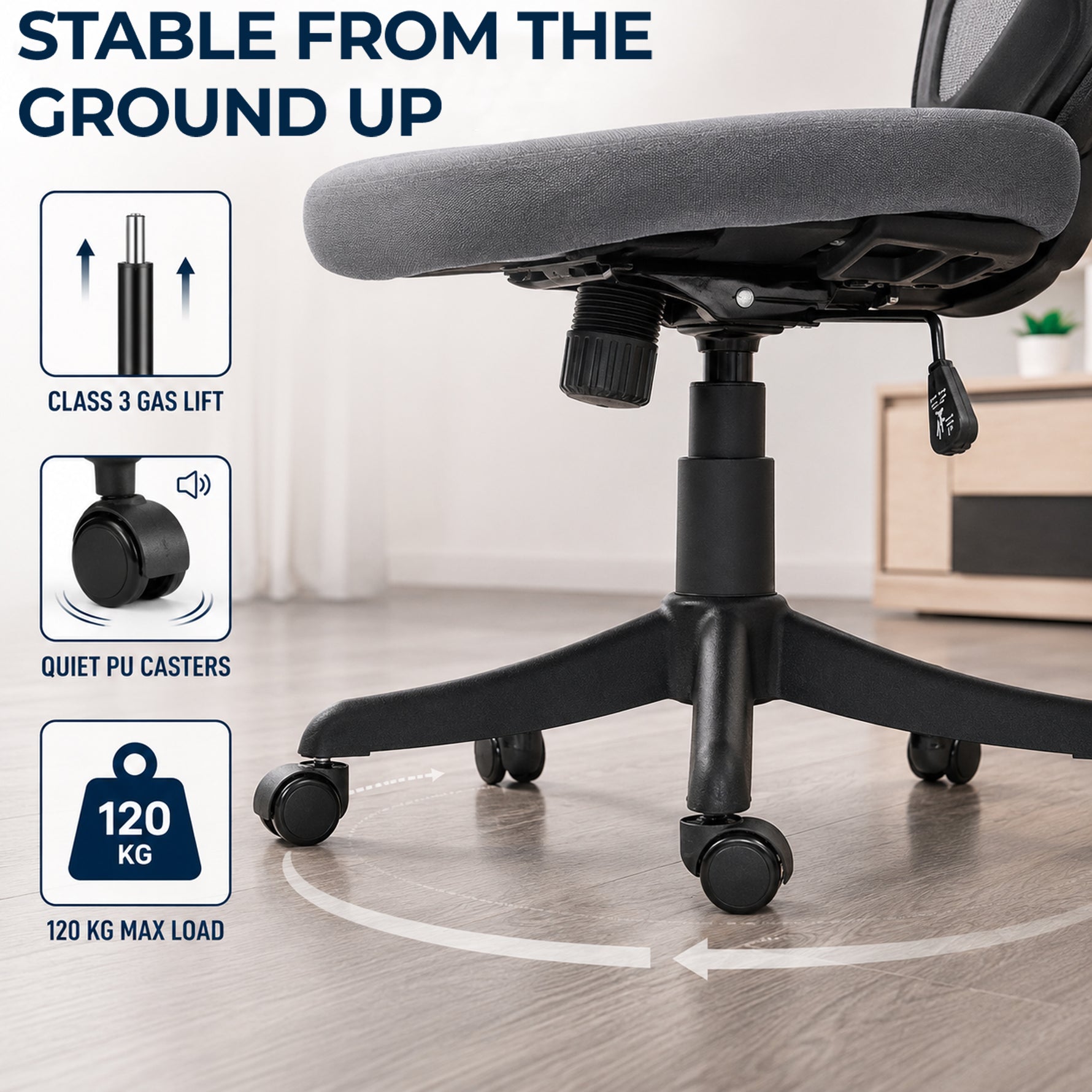 Chaise Bureau Ergonomique avec Accoudoirs 3D et Appui-Tête Réglable, Fauteuil de Bureau en Maille, Gris