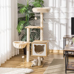 Arbre à chat griffoirs grattoirs multi-équipements niche hamac panier coussins amovibles hauteur 126 cm peluche courte sisal naturel beige