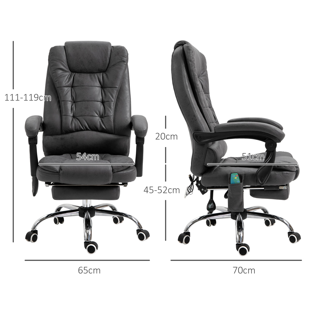 Fauteuil de bureau massant chauffant hauteur réglable dossier inclinable repose-pied + coussin lombaires intégrés