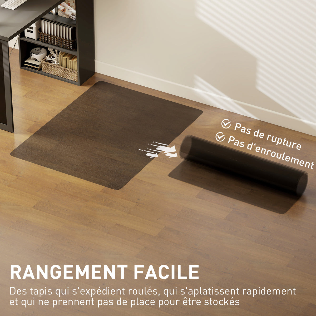 Tapis de chaise de bureau rectangulaire, antidérapants en plastique noir 120x90cm