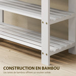 Banc à chaussures en bambou, étagère à chaussures à 3 niveaux, style scandinave, charge 136 Kg, 70 x 28 x 45 cm, blanc